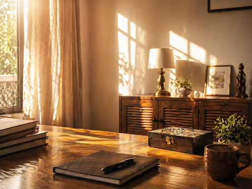 Warm sunlit office interior